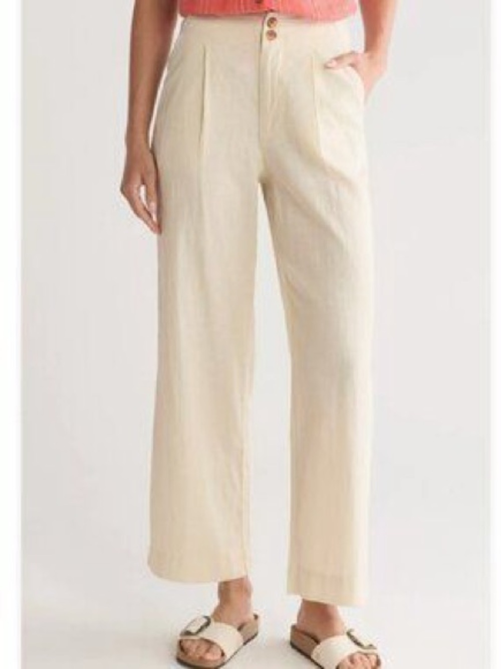 Marine Layer Linen Hemp Wide Leg Crop Pants Ivory Cream Size 6